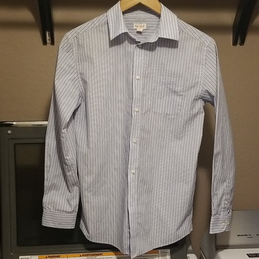 Boys blue pin strip button up dress shirt